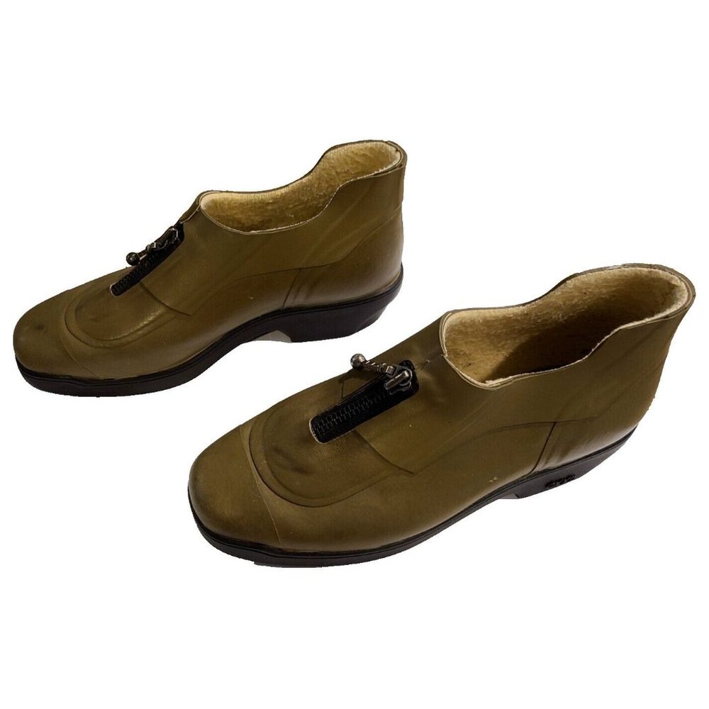 ACTON Womens Size 7 Rubber Booties Shoes. Olive Green Oxyd Zipper Front Lined